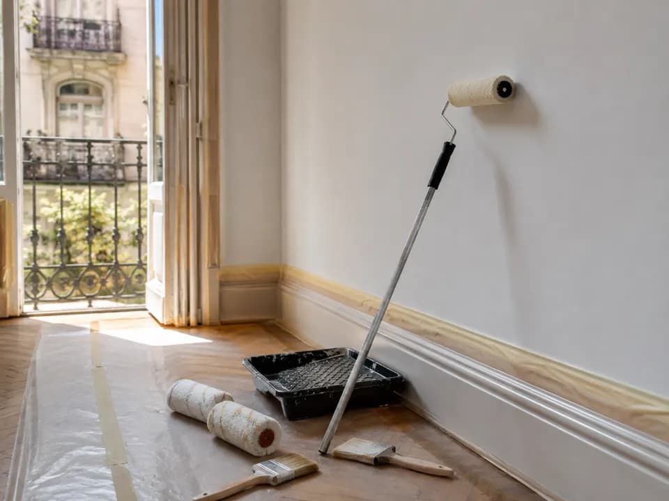Estancia protegida durante un trabajo de pintura interior
